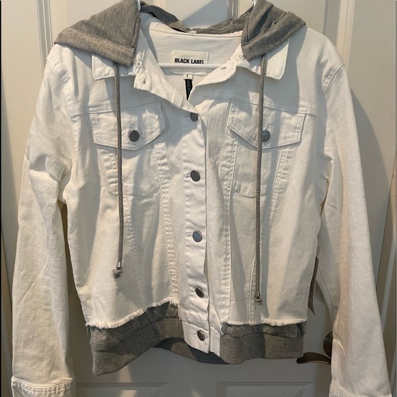 Black Label Jackets & Blazers - NWT Black Label White Denim Jacket‎ w/ Gray Hoodie